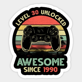Level 30 Unlocked Awesome Since 1990 Video Game 30th Birthday Gift Sticker